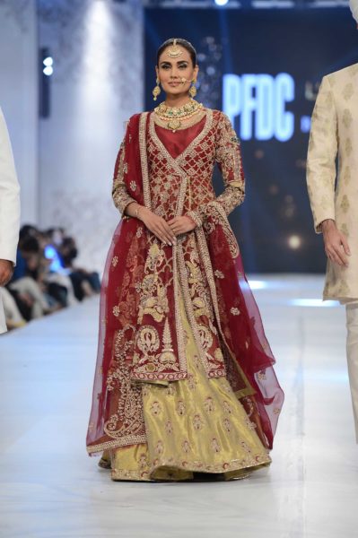 pakistani designer red and gold bridal lehenga 2016-2017