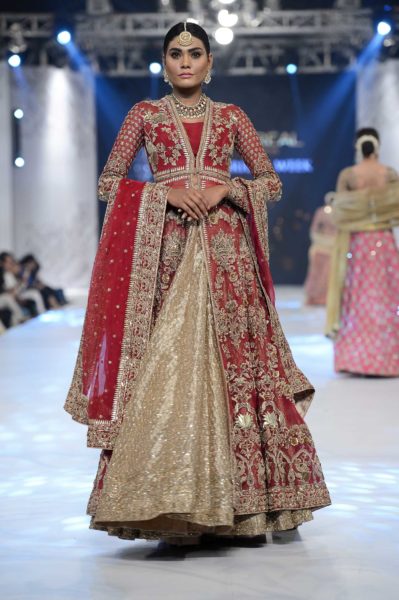 pakistani designer red and gold bridal lehenga 2016-2017