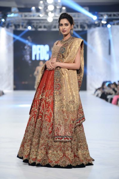 pakistani designer orange and rust bridal lehnga 2016-2017