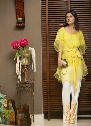 yellow pakistani party wear dress 2016-2017