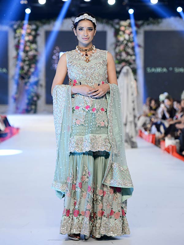  Pakistani Designer Walima Dresses 2017 in sky blue and pink color