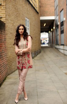 threads and motifs pakistani party wear peach embroidered dress 2016-2017