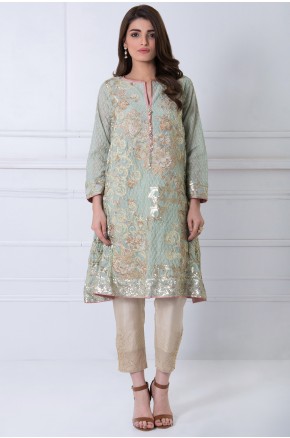 Khaadi pakistani party wear light grey dress 2016-2017