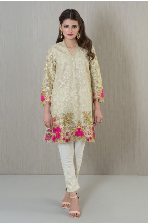 Khaadi pakistani party wear cream dress 2016-2017