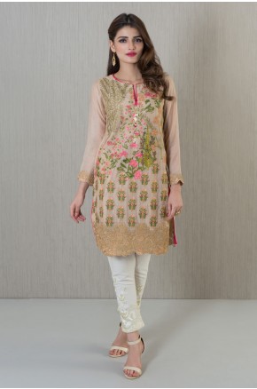 Khaadi pakistani party wear peach brown dress 2016-2017