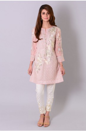 Khaadi pakistani party wear pink dress 2016-2017