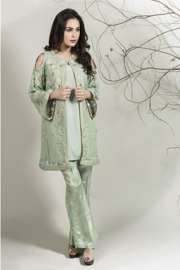 Maria B pakistani party wear light green dress 2016-2017