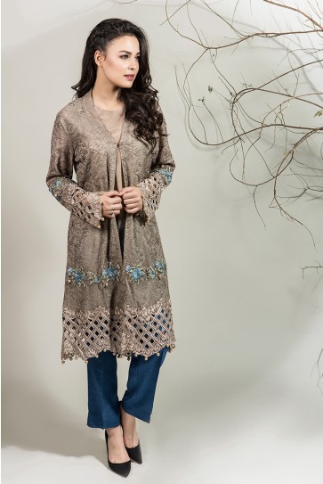 Maria B pakistani party wear grey dress 2016-2017