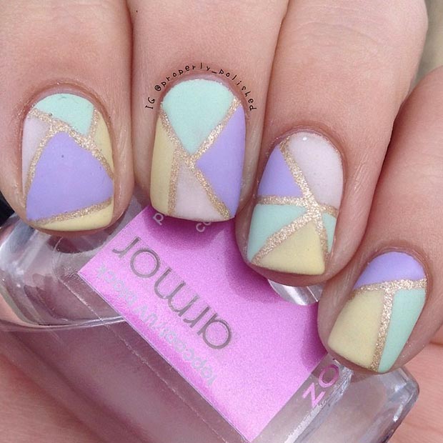 gold and pastel manicure ideas 2020for spring/summer