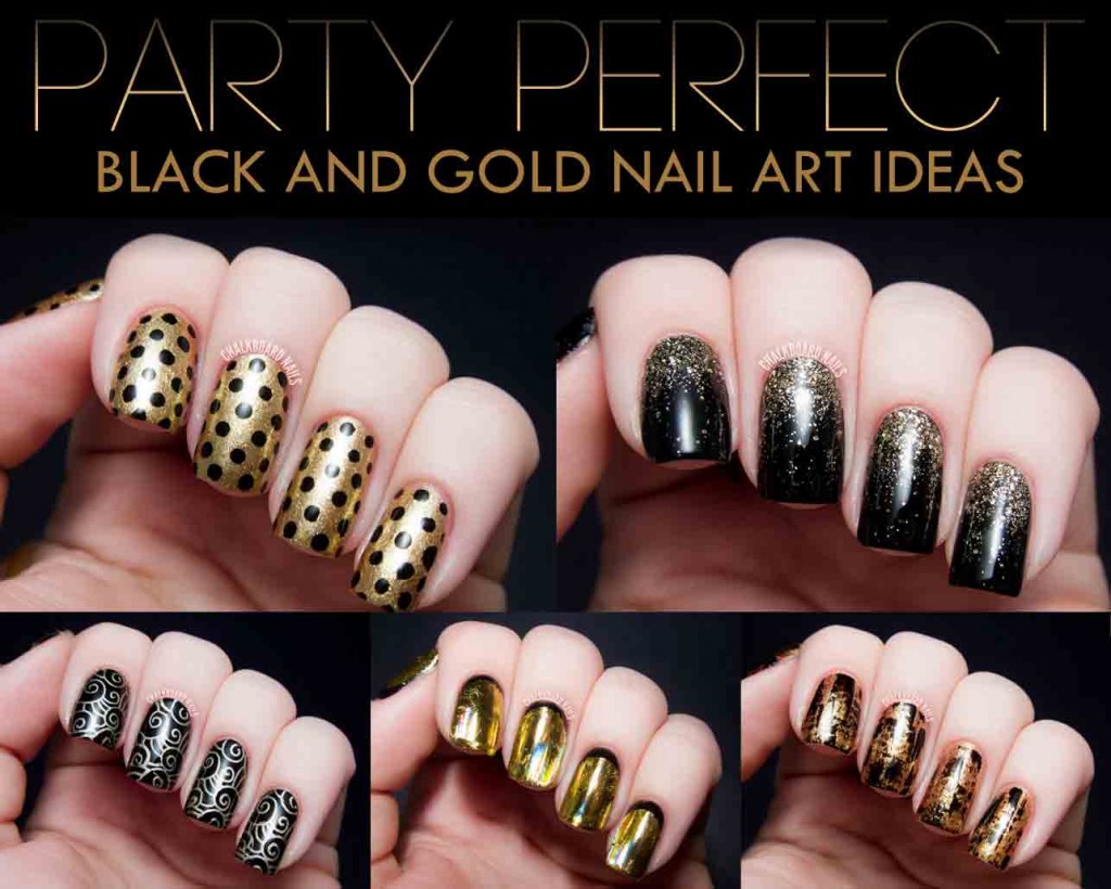 new black and golden combination eid party nail art designs 2017 for pakistani girls