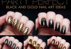 new black and golden combination eid party nail art designs 2017 for pakistani girls