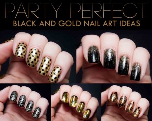 new black and golden combination eid party nail art designs 2017 for pakistani girls