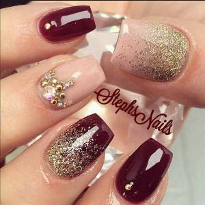 best magenta and golden eid party nail art designs 2017 for pakistani girls