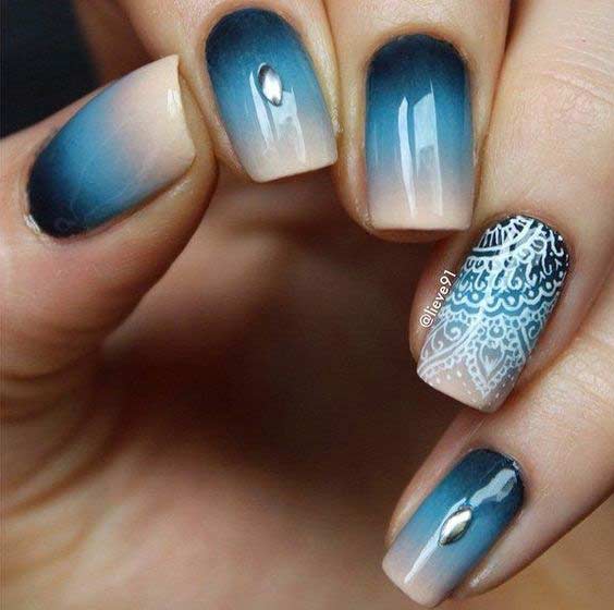 latest blue and white eid party nail art designs 2017 for pakistani girls