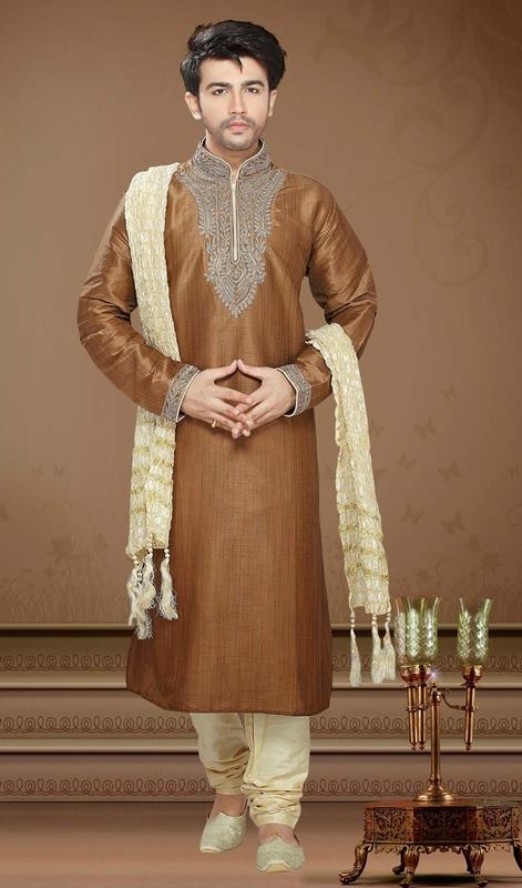 Mehndi Kurta Designs 2021 For Men In Brown Color