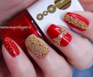 Red And Golden glitter Nails For Wedding