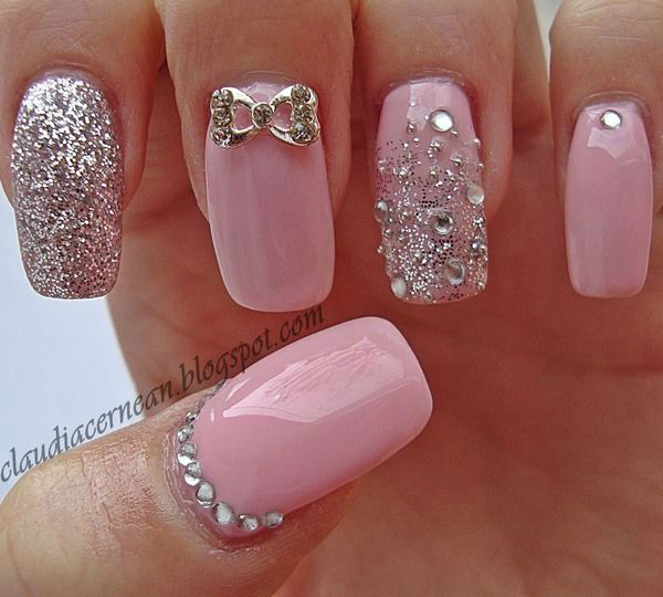 Gorgeous Pink Nails For Brides with stones