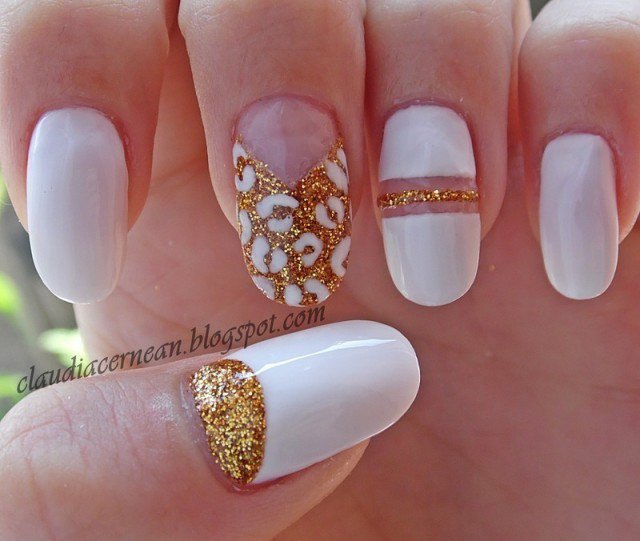 Beautiful White Nails with accessorise For Wedding