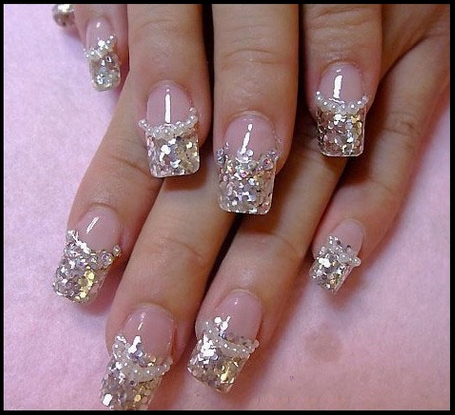 Beautiful White Glitter Nails For Wedding