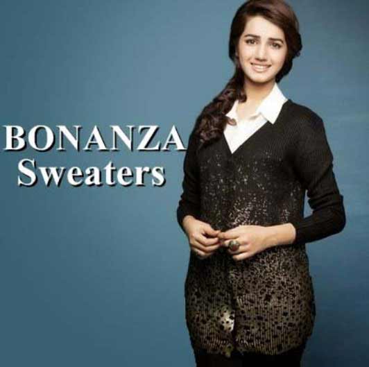 stylish brown and black latest winter sweater designs 2017 for pakistani girls by bonanza