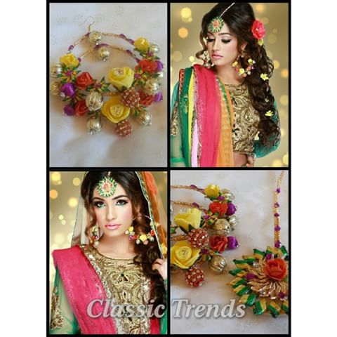 mehndi hairstyle 2017 with floral jewelry