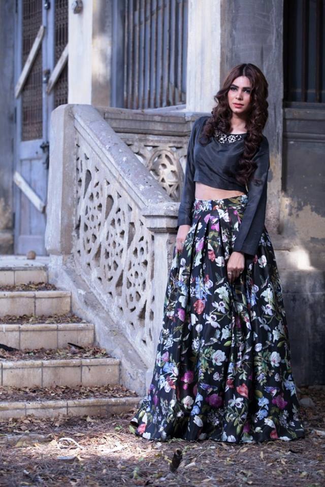 threads and motifs black printed lehnga choli 2017