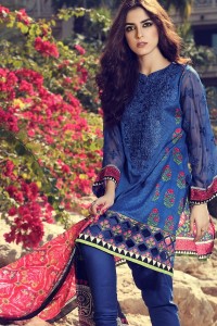 latest blue girls kurta pajama with pink dupatta girls summer lawn dress designs 2017 for girls by maria b