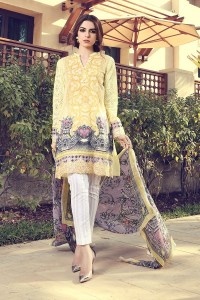 best yellow embroidered shirt with white trouser and matching dupatta girls summer lawn dress designs 2017 for girls by maria b