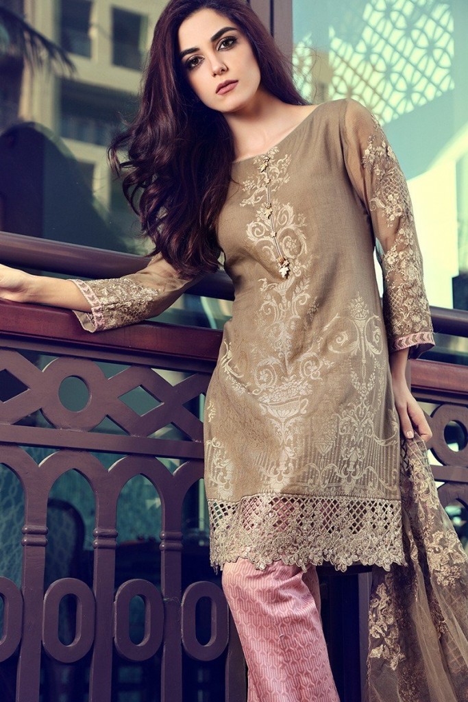 new beige shirt and trouser with matching dupatta girls summer lawn dress designs 2017 for girls by maria b
