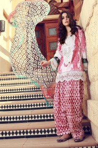 new white and pink shirt with matching dupatta and trouser girls summer lawn dress designs 2017 for girls by maria b
