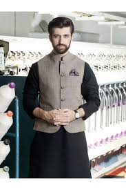 Black shalwar Kameez With Grey Waistcoat