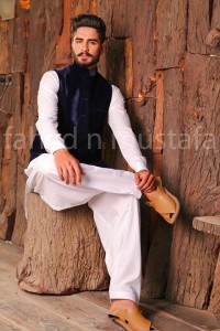 White Shalwar Kameez With Black Waistcoat