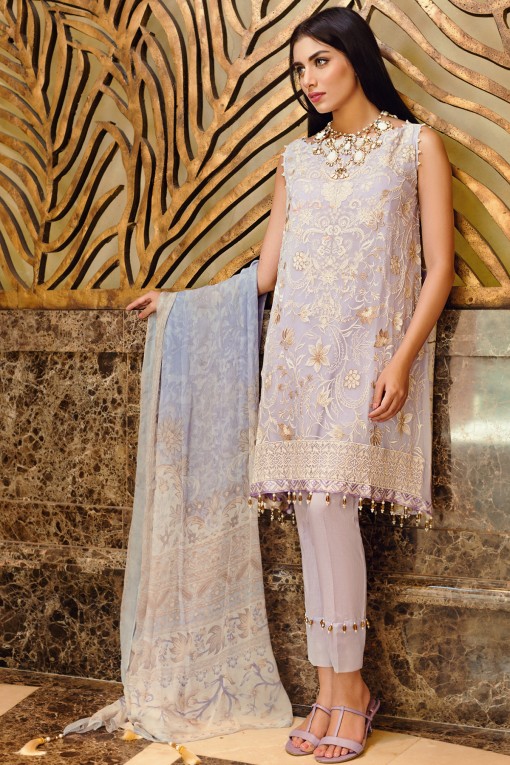 Purple Chiffon Embroidered Eid Dress By Khaadi