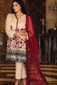 Beige Embroidered Chiffon Dress by Khaadi