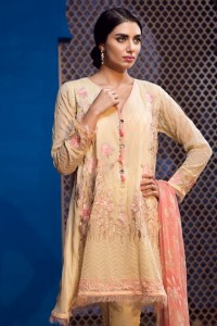 Beige Embroidered Chiffon Dress by Khaadi