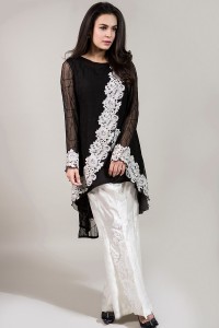 Black and White Eid High Low Frock by Maria B