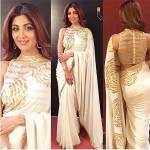 Celebrity white Blouse Design for Saree 2017