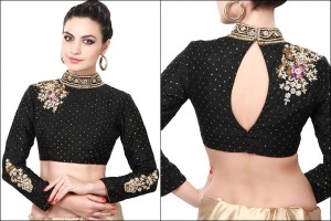 Black Embrroidered Designer Blouse Designs for Lehenga 2017