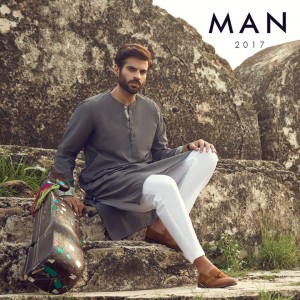 Men Grey Eid Kurta with White Trouser 2017