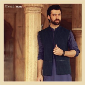 Khaadi Navy Blue Eid Kurta & Waistcoat 2017