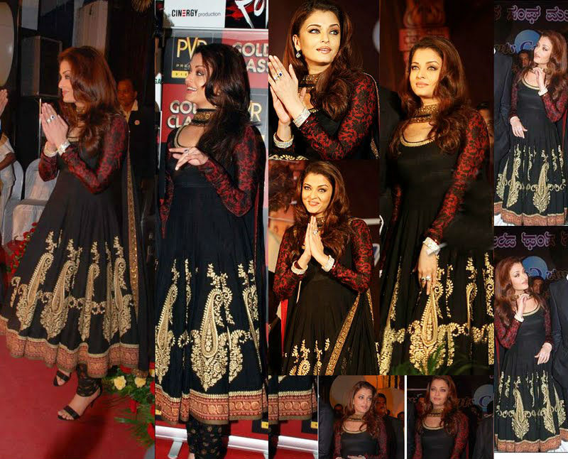 Ashwarya Ray in black Party Wear Black Anarkali Frock