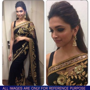 Deepika Padukon in party wear black and golden embroidered saree