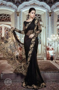 Maria B Black & Gold Saree 2017 2018