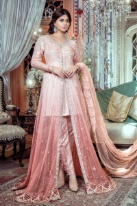 Maria B Pastel Peach Chiffon Gown & Peplum