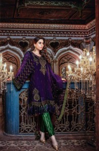 Deep Purple and Bottle Green outfit for Parties by Maria B 2017 2018