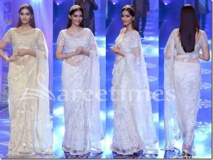 Sonam Kapoor in Designer Party Wear White Saree Designs 2017 2018