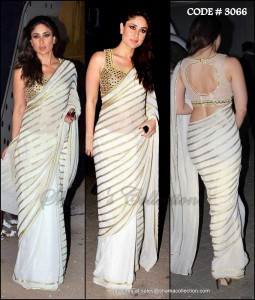 Kareena Kapoor Khan in Designer Party Wear White Saree Designs 2017 2018