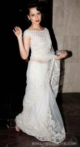 Kangna Ranaut Designer Party Wear white net Saree Designs 2017 2018