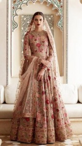 Pakistani Bridal Dresses for Barat Day In Pastel Pink Color