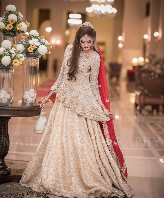 Pakistani Bridal Dresses for Walima in White and Red Color